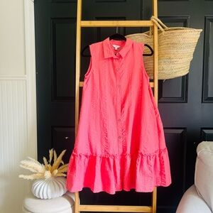 Time and Tru Vibrant Coral Button-Down Dress